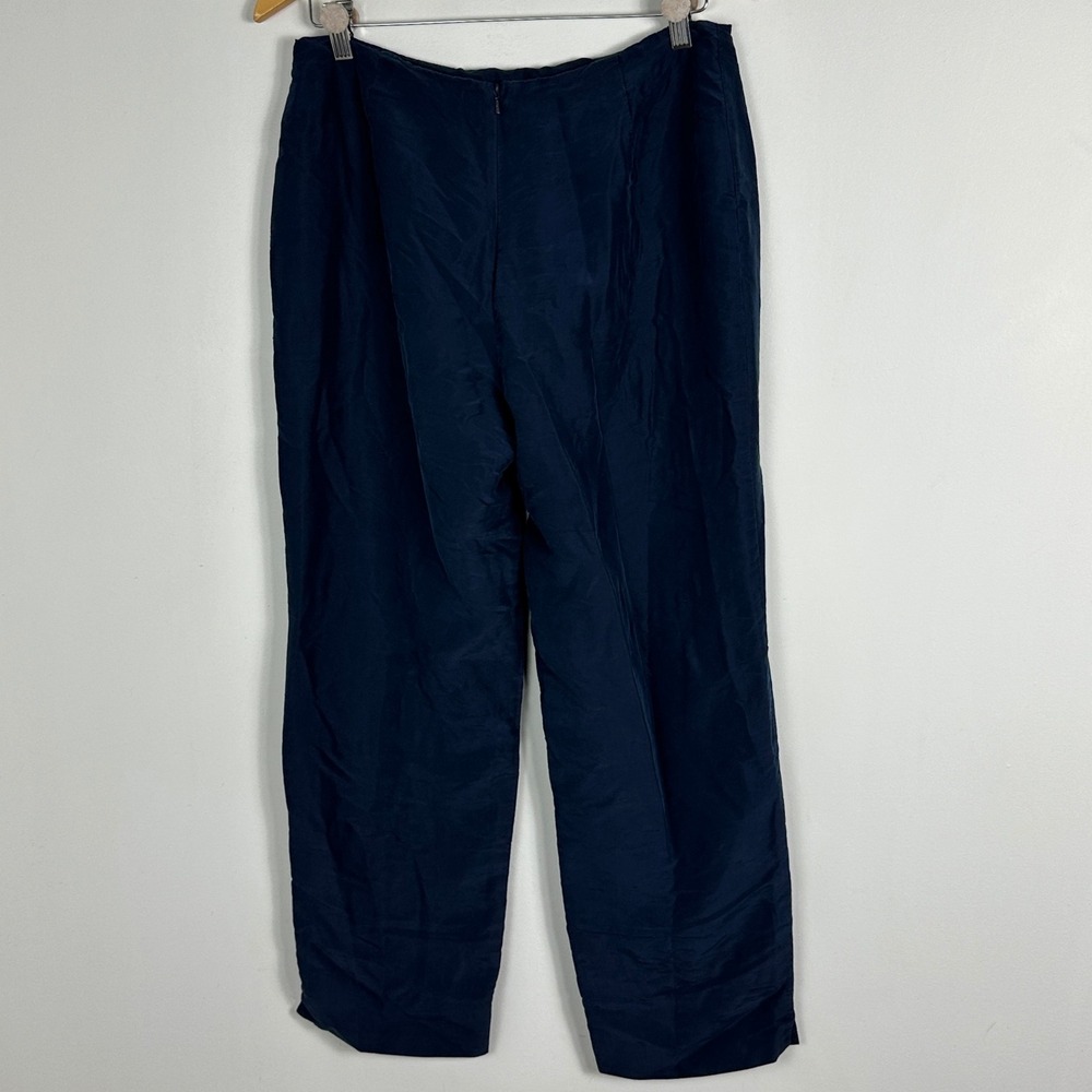 Ralph Lauren 100% Silk Navy Blue Wide Leg Pants Womens Size 12 Back Zip Trousers - Picture 6 of 16